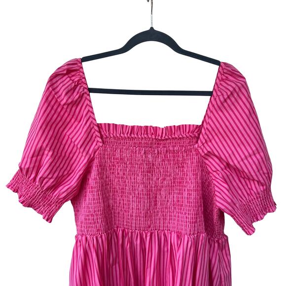 NWT Draper James Cam Smocked Puff Sleeve Dress Pink Stripe Square Neck Size 2X - Picture 7 of 10
